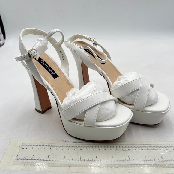White Open Toe Strappy Platform Sandals Slingback High Chunky Heel Party Shoes - Picture 3 of 7